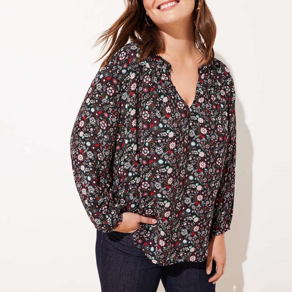 Loft Floral Mixed Media Top